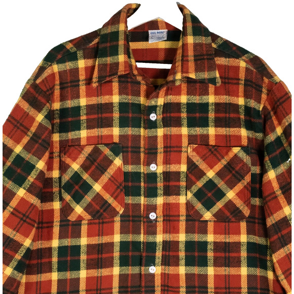Vntg Big Mac JCPenney Flannel Long Sleeve Men's Size L Multi Plaid 70's Retro - Picture 6 of 14